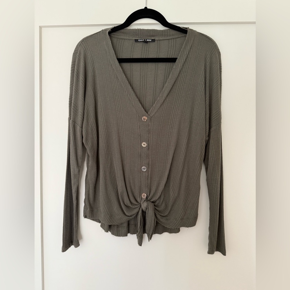 Gianni Bini Khaki Button-Down Women's Top